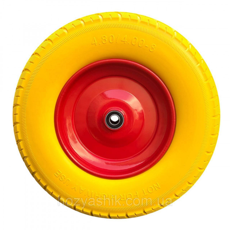 Колесо на тачку пінополіуретанове 4.00-8/16 мм (4.80/4.00-8) діаметром 390 мм