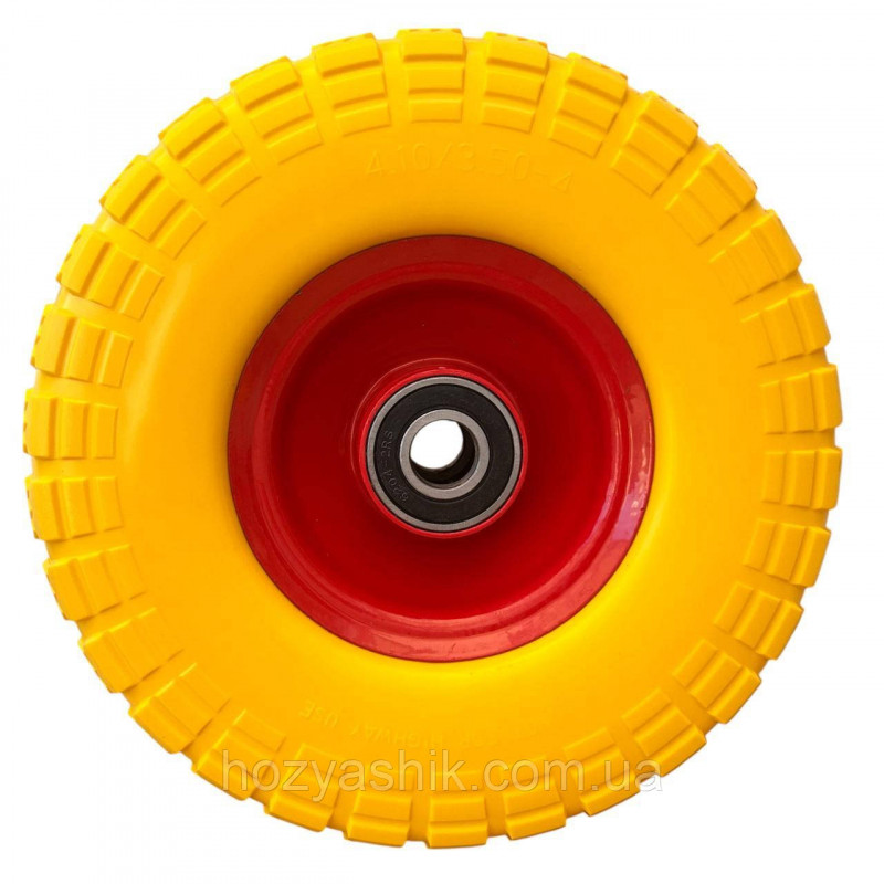 Колесо на тачку 3.50-4 (4.10/3.50/4) пінополіуретанове, діаметром 250 мм, під вісь Ø20мм