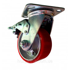 Колесо 100 мм поворотне з гальмом, чавун/поліуретан, навантаження до 240 кг