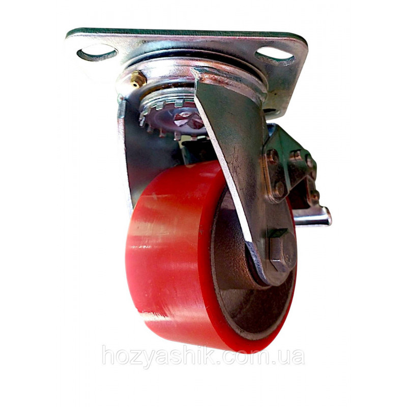 Колесо 100 мм поворотне з гальмом, чавун/поліуретан, навантаження до 240 кг