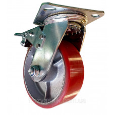 Колесо 125 мм поворотне з гальмом, чавун/поліуретан, навантаження до 320 кг