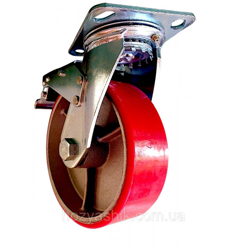 Колесо 150 мм поворотне з гальмом, чавун/поліуретан, навантаження до 430 кг