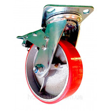 Колесо 150 мм поворотне з гальмом, чавун/поліуретан, навантаження до 430 кг
