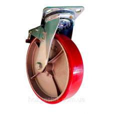 Колесо 200 мм поворотне з гальмом, чавун/поліуретан, навантаження до 500 кг