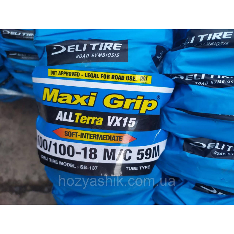 Кросова мотошина Deli Tire MAXI GRIP 100/100-18 (аналог 4.10-18) 4PR з камерою для ендуро та пітбайка